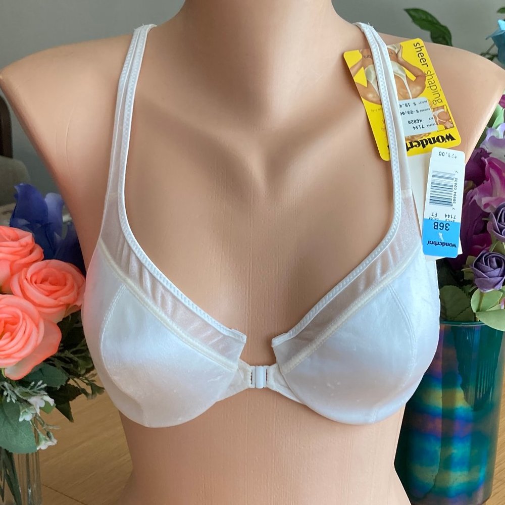 922 WONDERBRA 36B White Second Skin SATIN Front Close Light Pad UW Bra VTG #7144